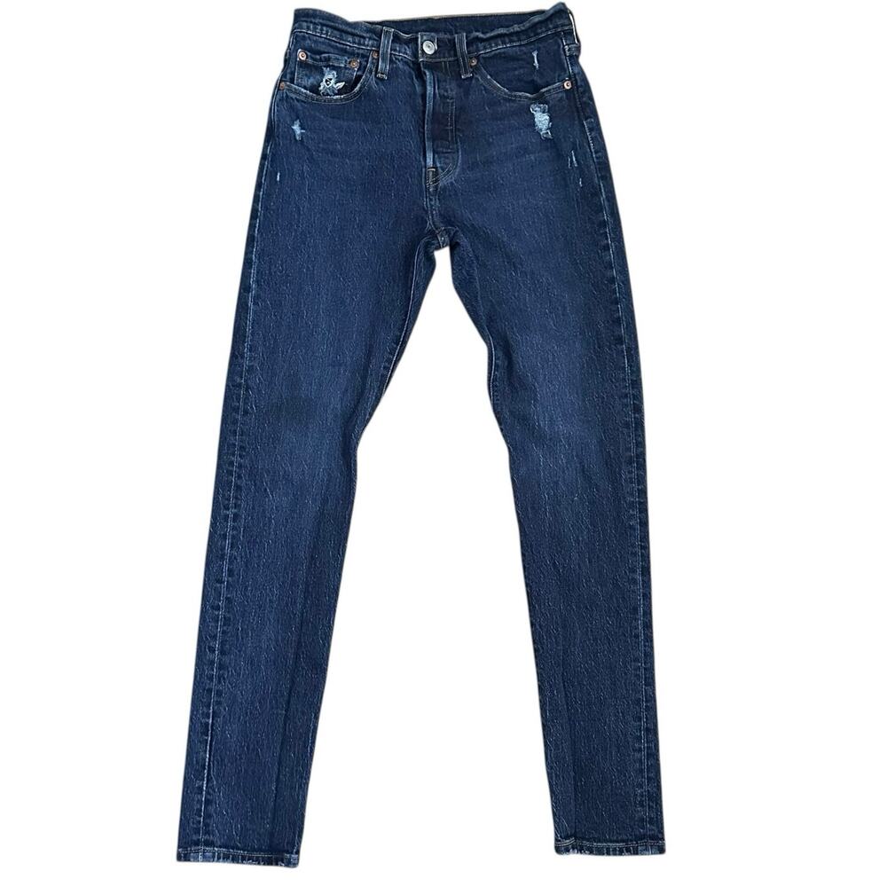Levi’s 501 Skinny Jeans Women W27 L32 Dark Wash Button Fly WaterLess Stretch